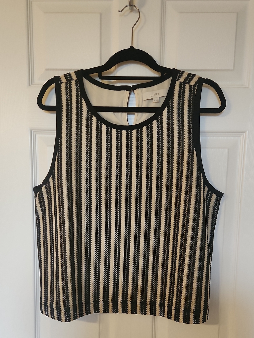LOFT Black and Cream Vertical Stripe Sleeveless Blouse